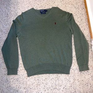 Men's Polo Ralph Lauren Sweater Pullover Size medium Pima Cotton Green V Neck